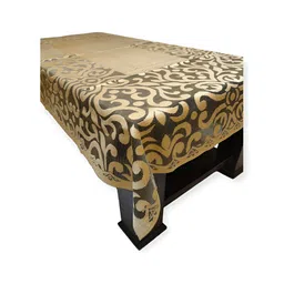 MONKDECOR Gold-Toned Floral Cotton 6-Seater Table Cover with Textured details-14