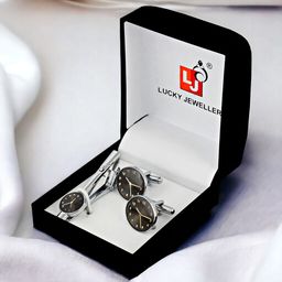 LUCKY JEWELLERY Geometric Silver-Plated Cufflink-46