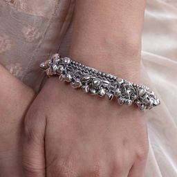 Ozanoo Women  Silver Oxidised  Kada Bracelet-image-59