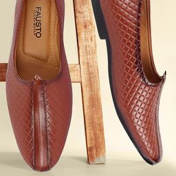 FAUSTO Men Tan Textured PU Lightweight Mojaris-image-70