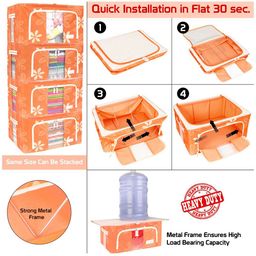 BlushBees Set Of 2 Orange & Off-White Floral Printed Multi-Utility Storage Boxes image 3