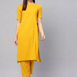 Idalia Women Mustard Yellow Solid Kurta with Trousers-picture-31