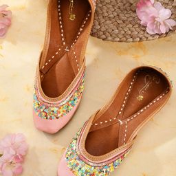 Sangria Women Pink Sequinned Embellished Ethnic Mojaris-44