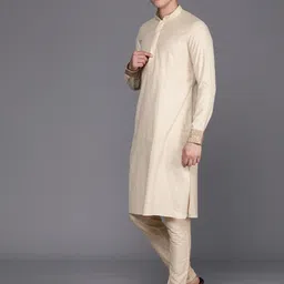 Manu Men Self Design Cotton Kurta Set with Nehru Jacket image 2