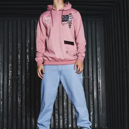 The Indian Garage Co Men Pink Printed Hooded Sweatshirt-image-87