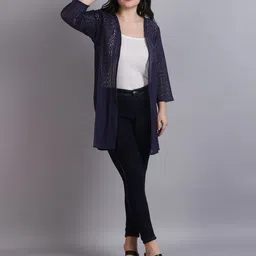 Dressitude Self Design Open Front Longline Cotton Shrug image 2