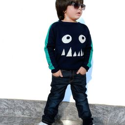 YK Boys Navy Blue & Green Monster Face Jacquard Pullover-image-59