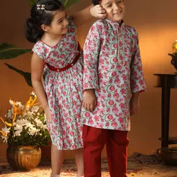 VASTRAMAY Girls Floral Print Sleeveless A-Line Dress-image-61