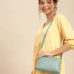 DressBerry Mint Green Self-Striped Structured Sling Bag-19