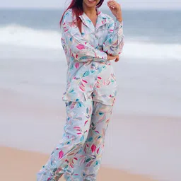 Libas Floral Printed Longline A-Line Shirt & Palazzo Set-image-68