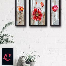 eCraftIndia Set of 3 Multicoloured Floral UV Wall Art-17