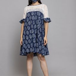 Get Glamr Women Navy Blue Printed A-Line Dress image 5