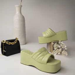 Shoetopia Green Wedge Heels-41