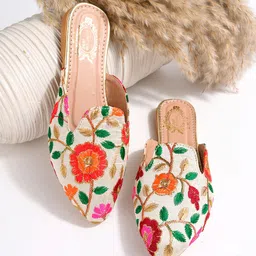 Shoetopia Women Embroidered Suede Ethnic Mules-29