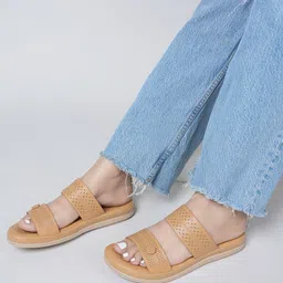 Mast & Harbour Tan Brown Perforated Open Toe Flats-34