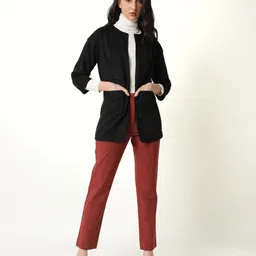 RAREISM Women Black Tailored Jacket with Embroidered-image-6