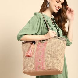 Anouk Geometric Textured Shopper Tote Bag with Tasselled-9
