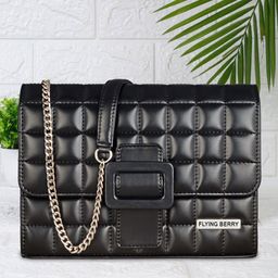 FLYING BERRY Black PU Structured Sling Bag with Quilted-image-79