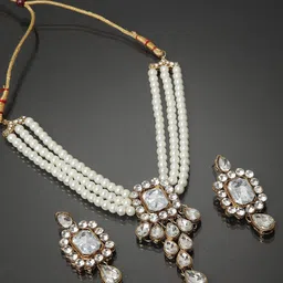 Peora White Crystal Pearl Gold Plated Jadau Jewellery Set-41