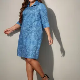 Amydus Plus Size Denim Wash T-Shirt Knee Length Dress-picture-24