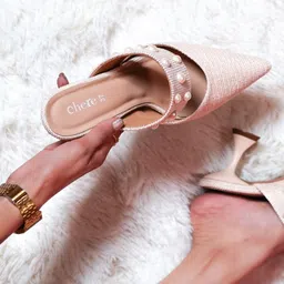 Chere Luxe Pointed Toe Embellished Textured Block Mules-0