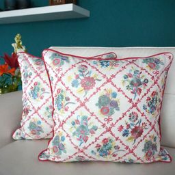 TARA- Sparkling Homes Peach-Coloured & White 2 Pieces Embroidered Square Cushion Covers-image-10