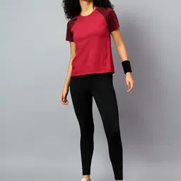 Fitkin Women Colourblocked Polo Collar Extended Sleeves Dri-FIT Pockets T-shirt-picture-49