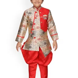 Aj DEZInES Boys Red Sherwani Set-image-60