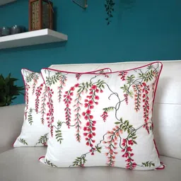 TARA- Sparkling Homes Pink & White 2-Pieces Floral Square Cushion Covers-46