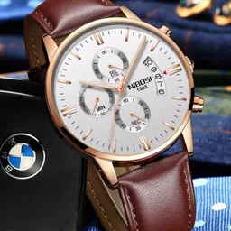Nibosi Men Leather Analogue Watch NB-2309-L-Brn-Gld-Wht-01-image-22