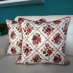 TARA- Sparkling Homes Maroon 2 Pieces Cotton Silk Embroidered Square Cushion Covers-image-24