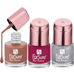 ForSure Rose Gold 3-Pcs Nail Paints - 8ml Each - Silver Sparkle - Nude Line - Hot Magenta-14