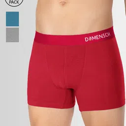 DaMENSCH Men Red, Blue & Grey Pack Of 3 Solid Trunk-8