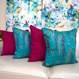 TARA- Sparkling Homes Blue & Purple Set of 4 Embroidered Square Cushion Covers-18