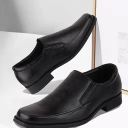 FAUSTO Men Black Solid Genuine Leather Formal Slip-On Shoes-image-96
