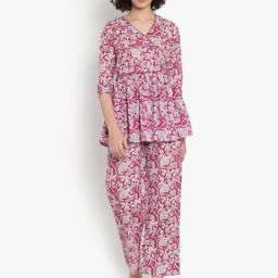Indietoga Women Plus Size Paisley Hand Block Printed Cotton Top and Trouser Co-Ords Set-13