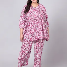 Indietoga Women Plus Size Pink Hand Block Printed Cotton Co-Ords-image-30