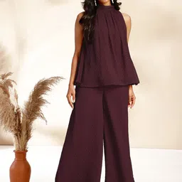 Janasya Halter Neck Top & Palazzo Co-Ords Set-picture-56