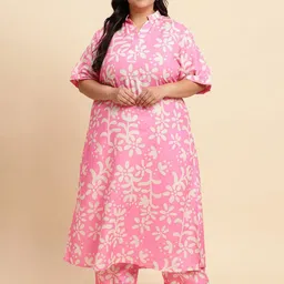 Sringam Floral Patterned Plus Size Tunic & Trousers Co-Ords Set-image-45