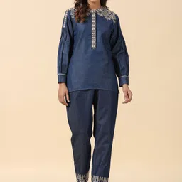 SAVI Summer Trendy Thread Work Top With Trousers-21