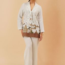 KALPRAAG Ruhani Embroidered Lapel Collar Linen Shirt With Trouser-image-17