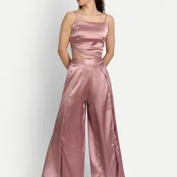 ESSQUE Shoulder Straps Satin Top With Palazzos-image-11