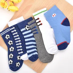 FOOTPRINTS Kids Pack of 6 Patterned Pure Cotton Ankle Length Socks-34