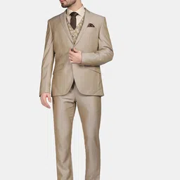 Blackberrys Men Self Design Single-Breasted Slim-Fit Three-Piece Formal Suit-image-81