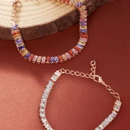 Zaveri Pearls Set Of 2 Multicoloured Cubic Zirconia Rose Gold-Plated Wraparound Bracelet-21