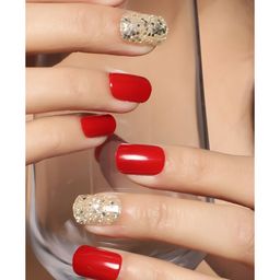 LICK 30 Pcs Glossy Glitter & Stone Fake nails-Artificial Nails-Press On Nails - Red-16