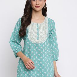 INDIAN KNOTS Floral Printed Thread Work Pure Cotton Kurti-image-29