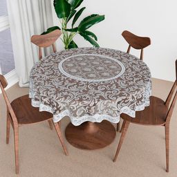 Kuber Industries Grey & White Ethnic Motifs Anti-Skid Cotton Round 4-Seater Table Cover-33