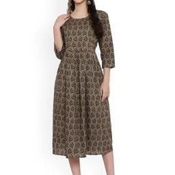 Alakh Creation Floral Printed Round Neck Pleated Cotton A-Line Kurta-picture-5