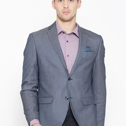 Blackberrys Men Navy Blue & Grey Self-Design Slim Fit Single-Breasted Formal Blazer-image-40